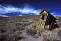 This old outhouse is being supported on the back side with wooden supports in order to keep it from falling over. I notice several outhouses with the same problem. Bodie, CA. 'Nikon F100 35mm SLR' (Click for larger view)