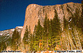 Looking up to El Capitan. The height of El Capitan is deceiving in photographs. It rises 3593 feet from it's base to summit. 'Nikon F100 35mm SLR' (Click for larger view)