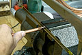 Cutting the copper tube used for the radiating element. (Click for larger view)